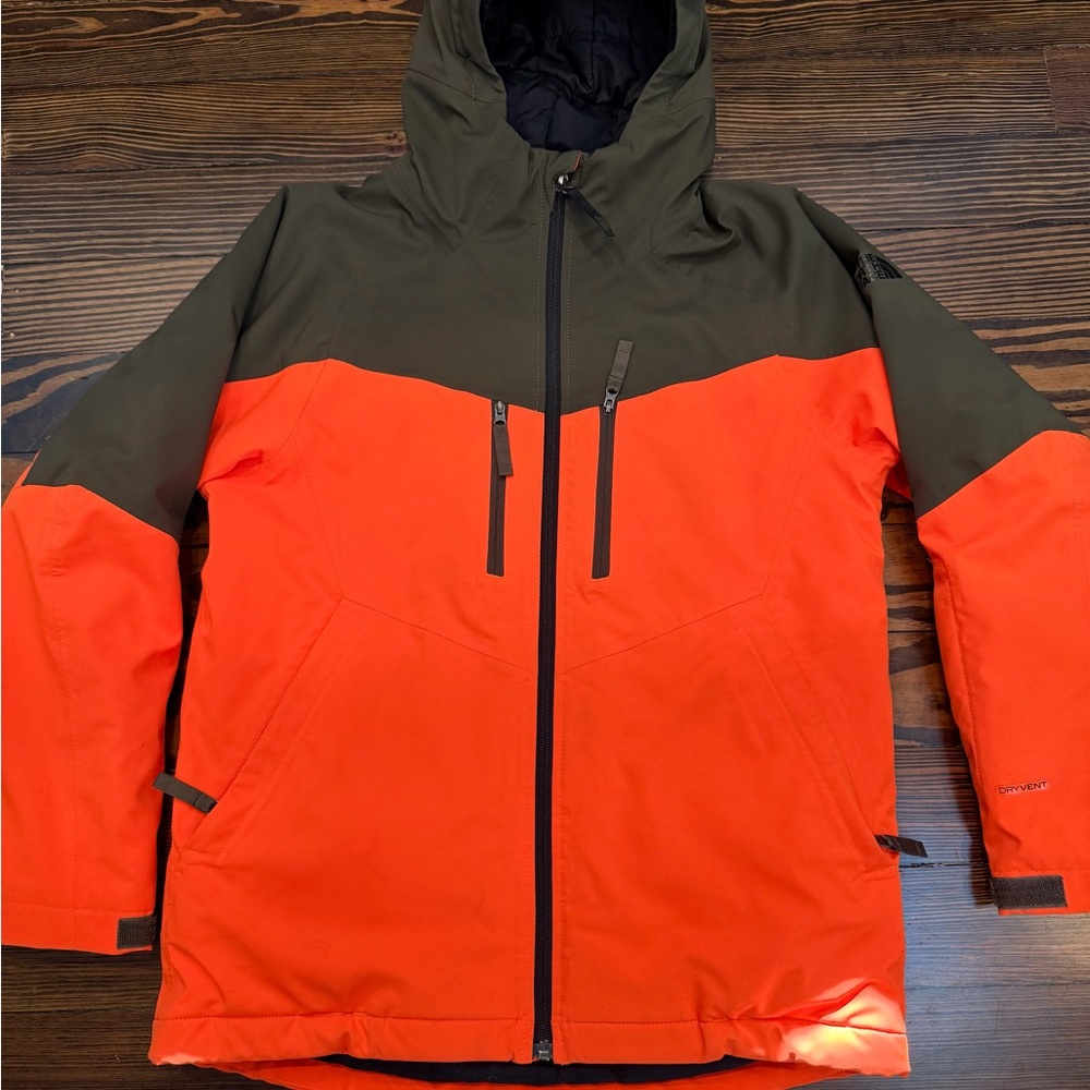 North Face Boys Freedom Insulated Orange/Dark Olive Ski Jacket Kids M 10/12